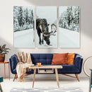 Moose Snow Wall Art Canvas Print – Framed Winter Wildlife