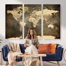 Large Framed Vintage World Map Wall Art Print for Home Wall