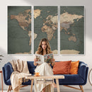 Rustic Black and Wood World Map Canvas Wall Art – Framed