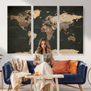 Vintage World Map Canvas Wall Art – Framed Travel Map for