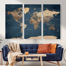 Navy Blue World Map Canvas Print – Framed Travel Map Wall by MyGreatCanvas | Canvas Wall Art Prints | Photo Prints & Wall Decor