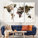 Watercolor World Map Print - Large Wall Art Canvas Print for