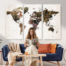Watercolor World Map Print - Large Wall Art Canvas Print for