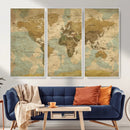 Vintage World Map Wall Art Canvas Print, Detailed World Map
