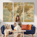Vintage World Map Wall Art Canvas Print, Detailed World Map