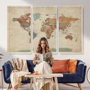 Vintage World Map Canvas Wall Art Print – Framed Modern