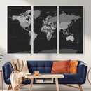 Black World Map Wall Art Canvas Print – Detailed Map of the by MyGreatCanvas | Canvas Wall Art Prints | Photo Prints & Wall Decor