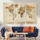 Rustic Vintage World Map Canvas Print – Framed Modern