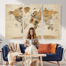 Rustic Vintage World Map Canvas Print – Framed Modern