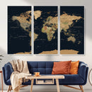 Vintage World Map Canvas on the Dark Background Wall Art