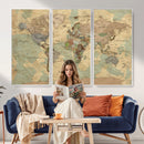 Vintage World Map Wall Art | Ready to Hang and Framed