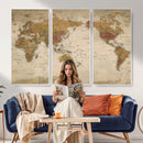 Vintage Detailed World Map Wall Art Canvas Print – Antique