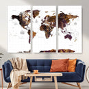 Rustic World Map Wall Art Canvas Print | Large World Map on