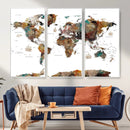 Watercolor World Map Canvas Print – Detailed Map of the