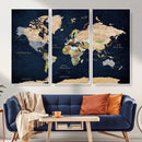 Minimalist World Map Canvas Wall Art - Watercolor Blue and