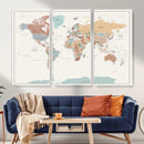 Pastel Colors World Map Wall Art Canvas Print by MyGreatCanvas | Canvas Wall Art Prints | Photo Prints & Wall Decor