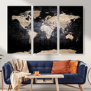 Grunge World Map Wall Art | 3-Panel Large Beige and Brown by MyGreatCanvas | Canvas Wall Art Prints | Photo Prints & Wall Decor