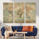 World Map Wall Art Canvas Print, Rustic Map Print, Framed