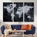 Black World Map Canvas Print – Detailed Map for Couples and