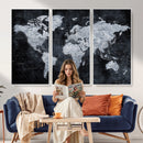 Black World Map Canvas Print – Detailed Map for Couples and