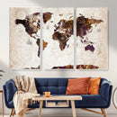 Blue Watercolor World Map Canvas Print – Framed Modern Wall