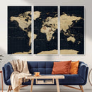 Dark World Map Canvas Wall Art Print, Minimal Black and Gold by MyGreatCanvas | Canvas Wall Art Prints | Photo Prints & Wall Decor