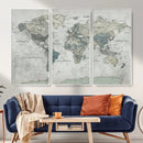 Neutral Vintage World Map Canvas Wall Art Print, Classic Map