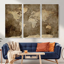 Dark Vintage World Map Canvas Wall Art Print, Antique Map