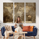 Dark Vintage World Map Canvas Wall Art Print, Antique Map