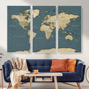 Minimal Vintage World Map Canvas Wall Art Print, Neutral