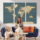 Minimal Vintage World Map Canvas Wall Art Print, Neutral