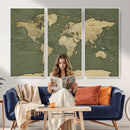 Large World Map Canvas Wall Art Print for Study Room Decor -