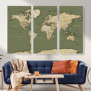 Vintage World Map Canvas Wall Art Print, Classic Global Map