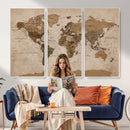 World Map Canvas Wall Art Print, Detailed Global Map Artwork