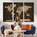 Colorful World Map Canvas Wall Art with Landmarks – Framed