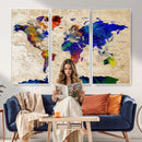 Watercolor World Map Canvas Print – Framed Wall Art for