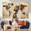World Map Wall Art – Rustic Earth Tone Canvas Print, Antique