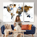 World Map Wall Art Canvas Print, Modern Decorative Framed