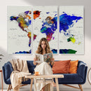 World Map Wall Art Canvas Print, Modern Decorative Framed