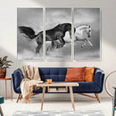 Wild Horses Wall Art Canvas Print – Framed Black and White