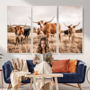 Texas Longhorn Cattle Wall Art Canvas Print, Sepia Western