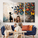 Banksy Graffiti Butterfly Girl Wall Art Canvas Print, Framed by MyGreatCanvas | Canvas Wall Art Prints | Photo Prints & Wall Decor