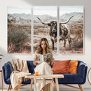 Texas Longhorn Bull Wall Art Canvas Print, Western Farmhouse