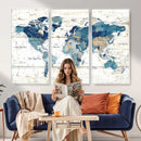 Watercolor World Map Canvas Wall Art Print – Abstract