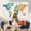 Watercolor World Map Canvas Wall Art Print – Abstract by MyGreatCanvas | Canvas Wall Art Prints | Photo Prints & Wall Decor
