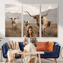 Rustic Texas Longhorn Cow Canvas Wall Art Print, Rustic Farm Animal Photography Print, Farmhouse Country Decor, Western Ranch Art