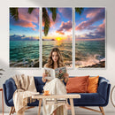 Hawaii Beach Sunset Canvas Wall Art Print, Tropical Ocean Landscape Artwork, Palm Tree Coastal Decor for Living Room Bedroom by MyGreatCanvas | Canvas Wall Art Prints | Photo Prints & Wall Decor