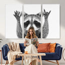 Funny Raccoon Canvas Wall Art, Black White Hands Up Animal Photo Print, Humorous Wildlife Decor, Kids Room Nursery Art, Quirky Animal Gift by MyGreatCanvas | Canvas Wall Art Prints | Photo Prints & Wall Decor