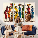 African Folk Art Canvas Wall Art, Colorful African Women Village Painting Print, Tribal Ethnic Home Decor, Vibrant African Art, Living Room