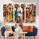 African Folk Art Canvas Wall Art, Colorful African Women Village Painting Print, Tribal Ethnic Home Decor, Vibrant African Art, Living Room